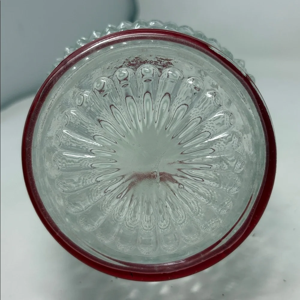 ANCHOR HOCKING Vintage Hobnail Decanter Red Trim With Top